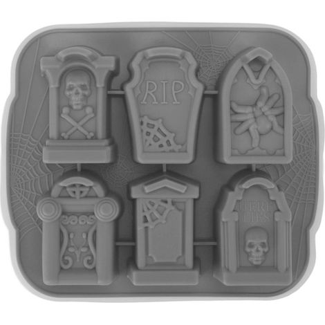 Moule à glaçons Silicone 6 cavités forme tombe Halloween Gris flexible résistant chaleur facile démoulage pour chocolat bonbons (1/5)
