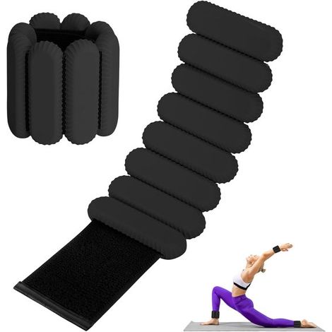 Ensemble haltères et barres de musculation - Poids - Entraînement musculaire avec élastiques en silicone - Poids ajustables pour poignets et chevilles (femme) - Poids de 900 g (2 pièces) - Noir (1/5)