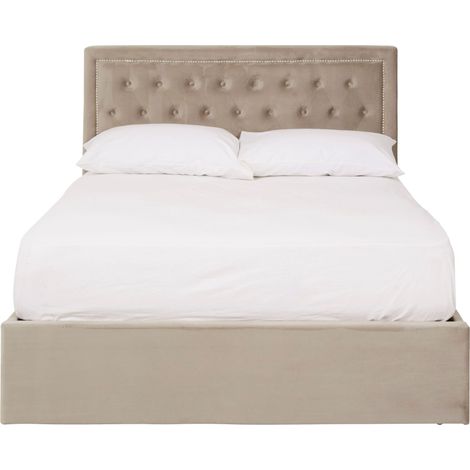 Interiors By Premier Classic Mink Velvet Double Ottoman Bed, Elegant Button Tufted Bedroom Bed, Ottoman Stud Detailed Bed (1/5)