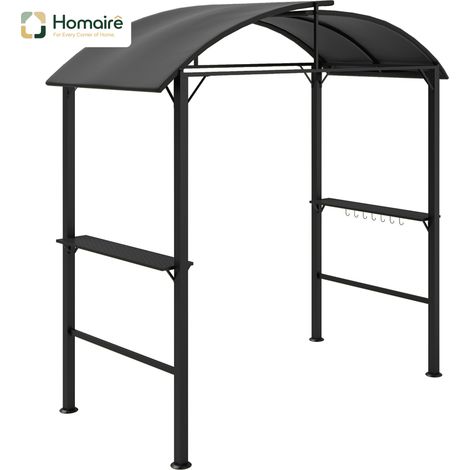 HOMAIRE Grillpavillon winddicht avec Doppeldach, Regalen et UV-Schutz en Stahl pour jardin, party et BBQ, Dunkelgrau