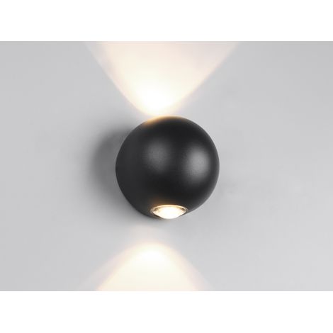 Kleine LED Außenwandleuchte AVISIO Up and Down, Kugel in Schwarz Ø 10cm