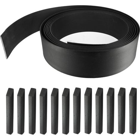 Bordurette de jardin Semi rigide noire 12 mètres - Hauteur 14cm - Flexible - bordure de gazon avec 12 piquets de fixation (1/5)