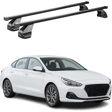 OMAC Dachträger Querträger Stahl für Hyundai i30 Fastback 2018-2023 – Abschließbar – City-Crash-getestet – DIN 75302:2019 – ISO/PAS 11154:2006 – Max. 75 kg Schwarz (1/5)