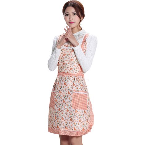 Tablier de princesse à fleurs jaunes pour femme, tablier de cuisine avec poches