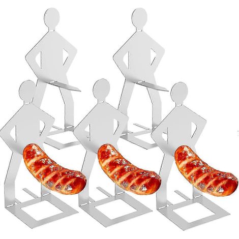 Lot de 5 supports à hot-dogs humoristiques pour barbecue, réutilisables en acier inoxydable, en forme de bonhomme, accessoires pour grille à hot-dogs. (1/5)
