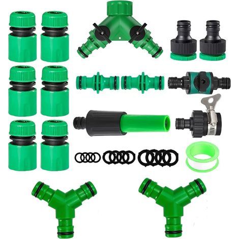 17 Pièces Embout Tuyau Arrosage,Kit de Raccord d'Arrosage 1/2 Pouce,Adaptateur Robinet Arrosage Jardin,Double Connecteur et,3/4\ (1/5)