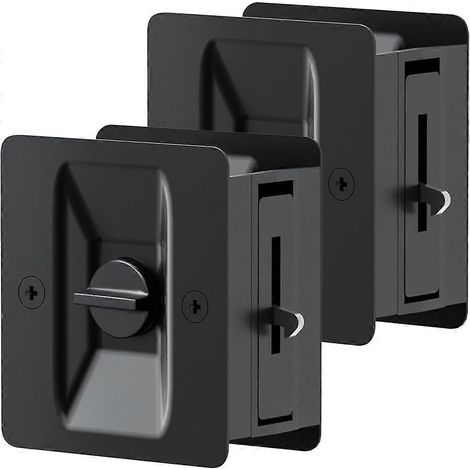 Serrure de porte coulissante noire mate, lot de 2, quincaillerie pour porte coulissante à galandage avec intimité, 7 cm x 6,3 cm, pour portes d'une épaisseur de 3,5 à 4,5 cm (1/5)