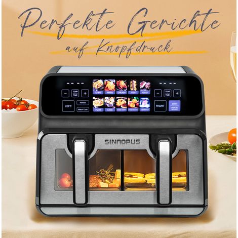 Friggitrice ad aria a doppia camera 9 L 35x26x32 cm in ABS e policarbonato nera – MEUBLIV (1/5)