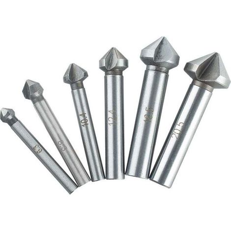 6 tlg 90° 3 Flute Kegelsenkersatz Anfassen Versenkbohrer 1/4" 6-Kanntschaft Senker Senkbohrer Versenker-Bit Kegelsenker Satz (1/4)
