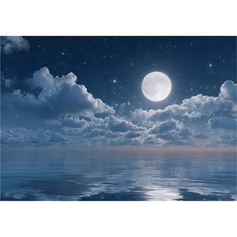 Fototapete Ozean Nacht Mond – Moderne Großformat Wandtapete 150x105 cm – Für Wohnzimmer & Schlafzimmer
