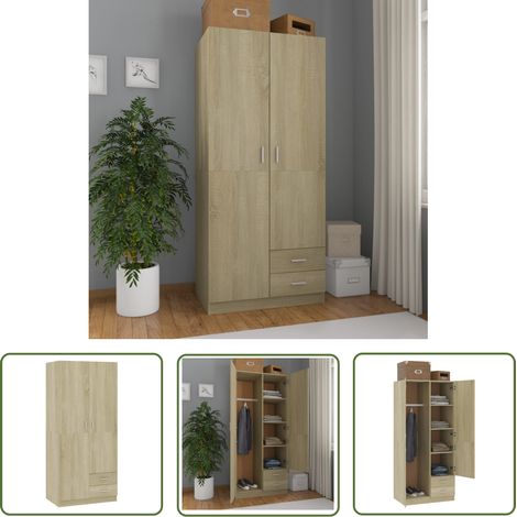 The Living Store Garde-robe Chêne sonoma 80x52x180 cm Aggloméré - Armoire - Meuble Rangement - Dressing - Placard - Commode (1/5)