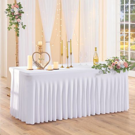 Lot de 6 nappes en spandex blanc pour tables rectangulaires de 183cm, lavables