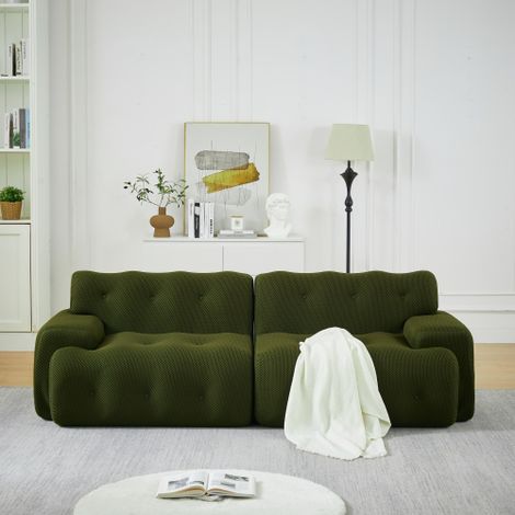 Cloud Sofa, übergroßer Zweisitzer – Bracelets larges et design moderne avec décoration à boutons. Canapé coulé, adapté pour salon et appartements. Pas de montage nécessaire.green (1/5)