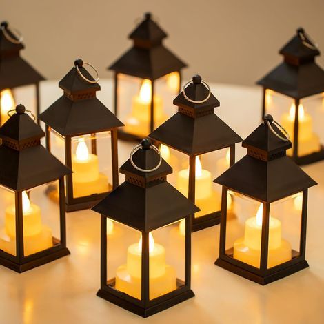 Set mit 10 trapezförmigen LED-Laternen – Glas und ABS-Kunststoff – Flackerndes Licht – Für die Dekoration im Innen- und Außenbereich (1/5)