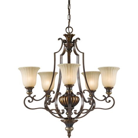 Elstead Kelham Hall - Lampadario a 5 luci multibraccio bronzo, finitura oro, attacco E27 (1/4)