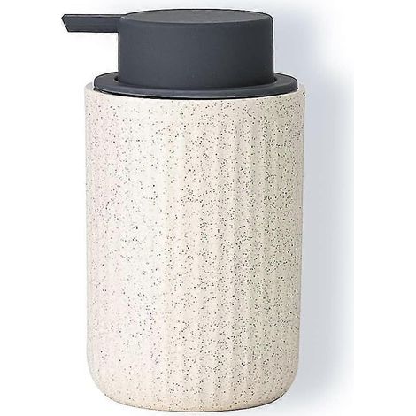 Distributeur de savon liquide moussant en céramique, distributeur de savon moucheté et ondulé pour comptoir, flacon pompe de 400 ml (13,5 oz) de lotion pour les mains beige moussante avec pompe grise