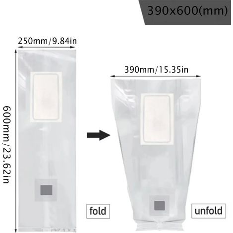 (390 x 600 x 0,06 mm, 20 pièces) Sacs de culture filtrants en polypropylène (PP) pour mycélium de champignons, épaisseur 0,06 mm, respirants et résistants aux hautes températures, pour jardinières. (1/4)