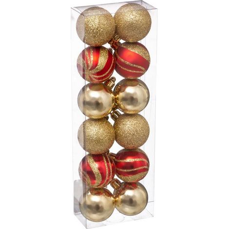Lot de 12 Boules de Noël "Colorama" 4cm Rouge & Or