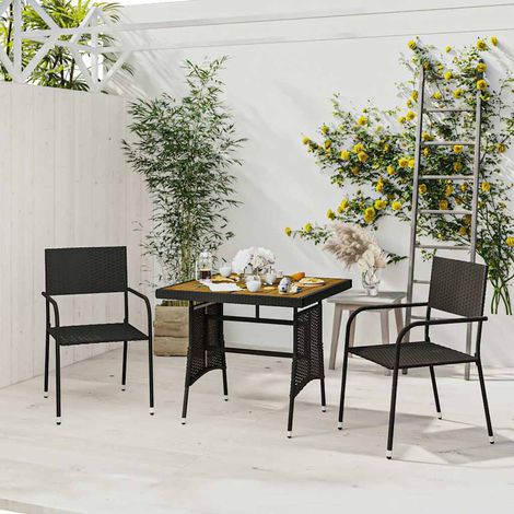 Ensemble Table et Chaise de Jardin 3 pcs - Mobilier à dîner d'extérieur Résine tressée Noir BV666148 - BonneVie (1/5)