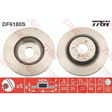 DISQUE DE FREIN AVANT DF6180S TRW
