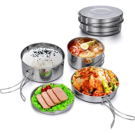 Kit de Casseroles Camping Batterie Cuisine de Camping en Acier Inoxydable Set Ustensiles de Cuisine et Casseroles de Camping pour la Randonnée la Cuisine (1/5)