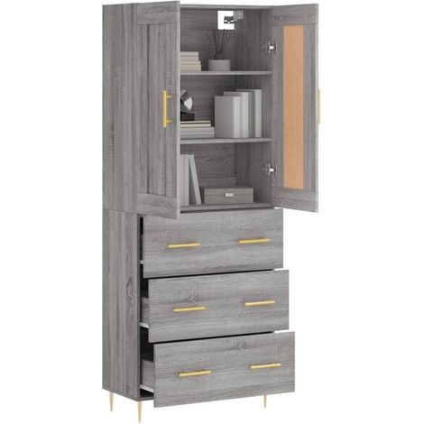 Armoire Haute de Rangement Sonoma, 69.5 x 34 x 180 cm, Meuble de Storage en Bois d'Ingénierie Gris, Étagère Verticale pour Salon, Chambre ou Bureau (1/5)