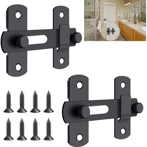 Lot de 2 loquets de porte en acier inoxydable, noir mat, serrure de grange, dimensions 7 cm x 5 cm, solides et sécurisés, fixation pour porte coulissante. (1/5)