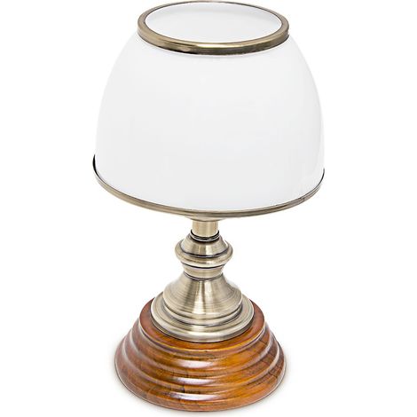 Relaxdays Tischlampe Holz Jugendstil mit Glasschirm weiß Messing-Optik 10018911
