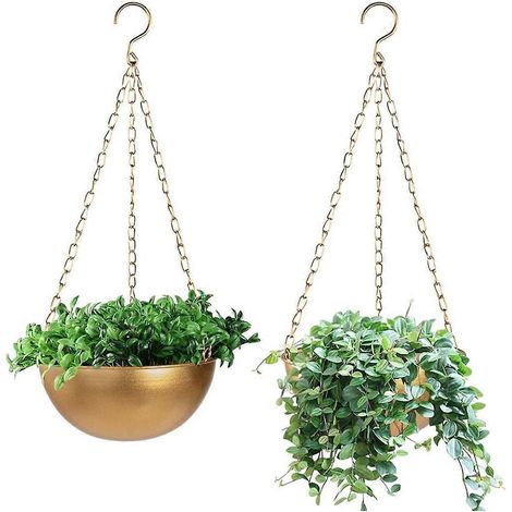 Pot suspendu doré avec drainage, support de plante suspendu demi-cercle - Doré - (1/5)