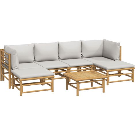 Mobili da giardino mobili da esterno Set di mobili da 7 pezzi con cuscini in bambù grigio chiaro 020017191