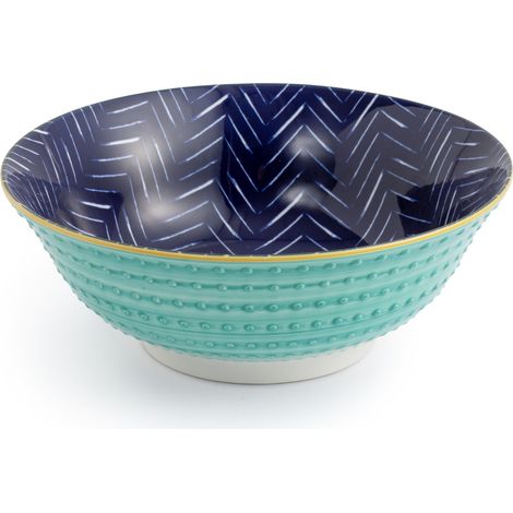 Mikasa indigo chevron stoneware ramen bowl, patterned 1l japanese noodle bowl for dining, multi-purpose deep serving dish, 21cm