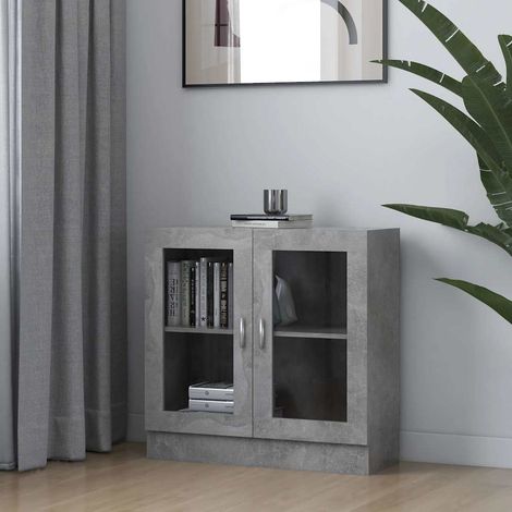 Armoire à vitrine-Meuble de rangement vitré Gris béton 82,5x30,5x80 cm Bois d'ingénierie 600182 (1/5)