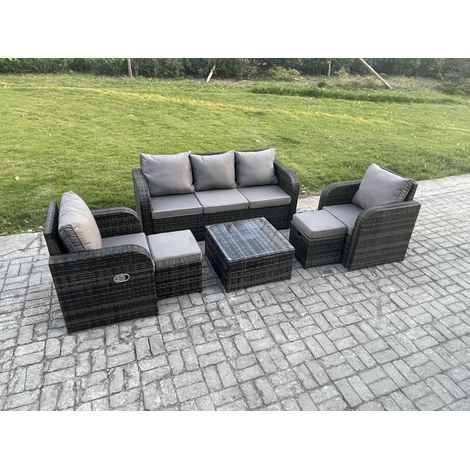 Fimous Gartenmöbelset Polyrattan Set im Balkon mit Liegestühle 3-Sitzer Sofa 2 kleine Fußhockern Dunkelgrau Gemischt (1/5)