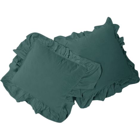 Kissenbezüge 40x40 mit Rüschen, dunkelgrün, 2er-Set (1/4)