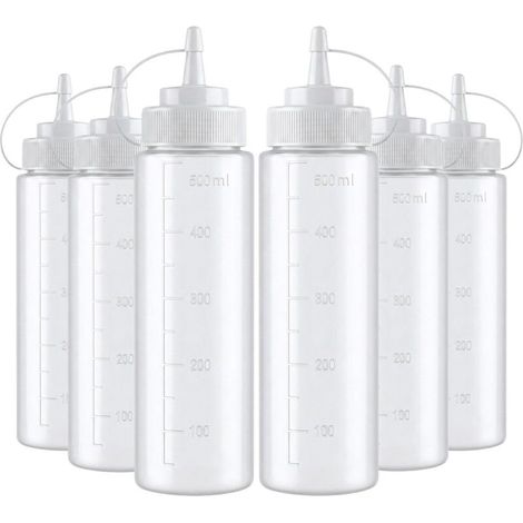 6 pièces de bouteilles à sauce pression de 500 ml (16 oz) – Bouteilles en plastique souples idéales pour vinaigrettes, ketchup, moutarde et mayonnaise (1/5)