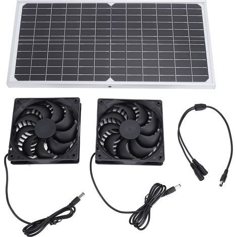 Ortviai Ventilateur d’Extraction Solaire 16 W – Panneau Solaire Monocristallin + 2 Ventilateurs pour Poulailler, Serre ou Abri