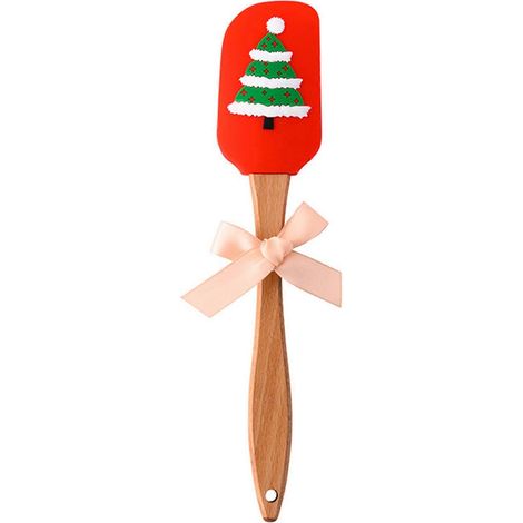 Spatule à beurre en silicone, motif Noël, manche en bois, ustensile de cuisine et de pâtisserie, cadeau (1/5)