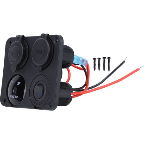 Ortviai Panneau de Prise d’Alimentation 12-24 V avec 2 USB 4,2 A, Voltmètre LED et Prise Allume-Cigare pour Voiture, Bateau, Camping-car (1/5)