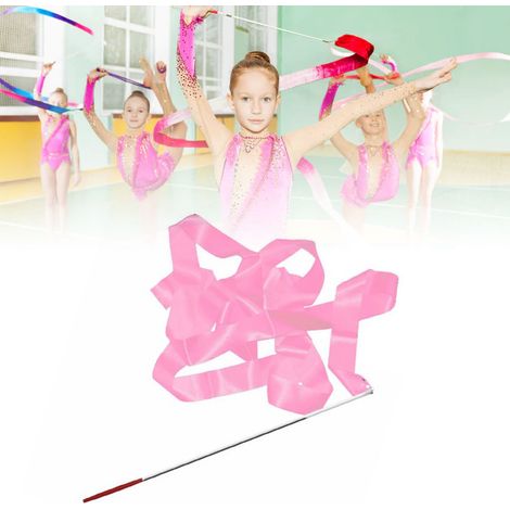 Ruban de danse 4m pour enfants, ruban gymnastique rose, accessoire chorégraphique souple (1/5)