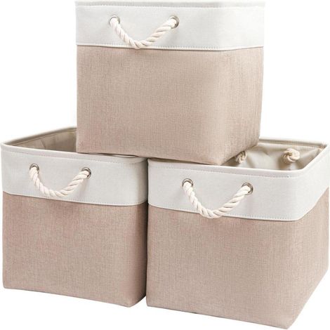 Aufbewahrungsbox 33x38x33cm Stoff Würfel 3 Pack Helles Khaki Weiß (1/5)