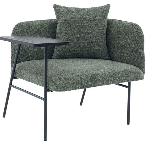 Fauteuil individuel en tissu avec repose-tablette et rangements latéraux, structure métal noir, 86x72x71 cm (1/5)