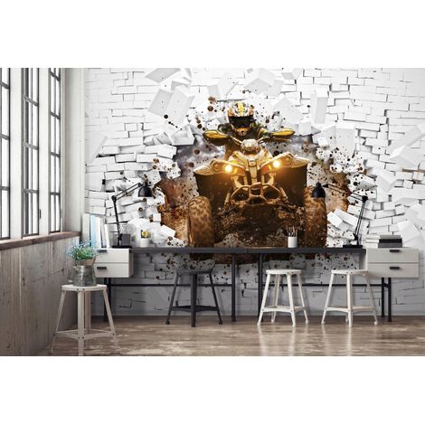 Vlies Fototapete Kinderzimmer 150x105 cm Quad - Fototapeten Tapeten für Kinder Jungen - Teenagerzimmer - Kinderzimmertapete Sport weiß Ziegelsteine, WallArena (1/4)