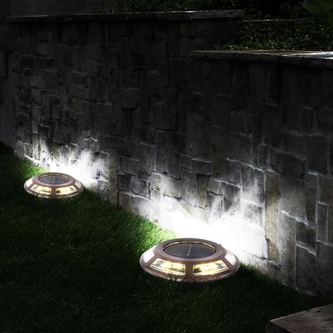 LED Solarlampe Wegeleuchte Bodenleuchte Außenlampe Solarleuchte, Edelstahl Kupfer, 3200K warmweiß, D 11 cm