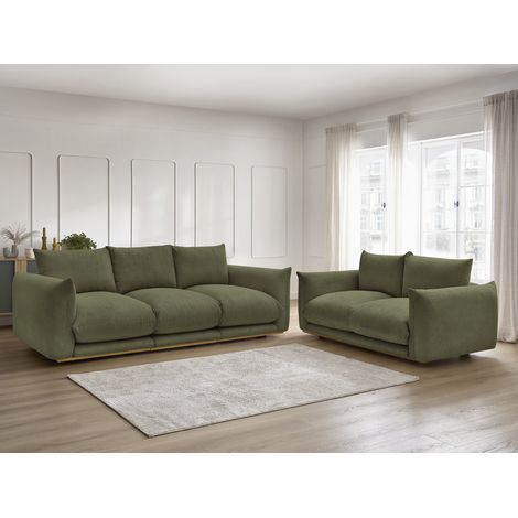 BOBOCHIC - Ensemble canapé droit fixe 3 + 2 places ERNEST tissu velours côtélé Vert (1/5)