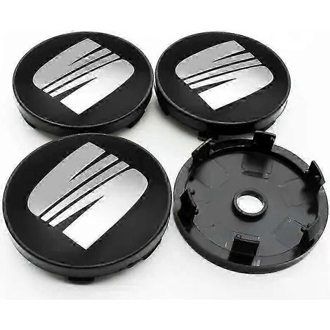 Lot de 4 enjoliveurs centraux de roue de voiture (56 mm et 60 mm) compatibles avec Seat Ibiza 6J 6L FR, Ateca, Altea XL, Leon 2 et Leon. Couleur : noir/argent. (1/4)