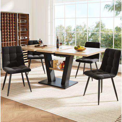 Juego de comedor extensible (118x70x75 cm), para 4 sillas, MDF, negro y natural (1/5)