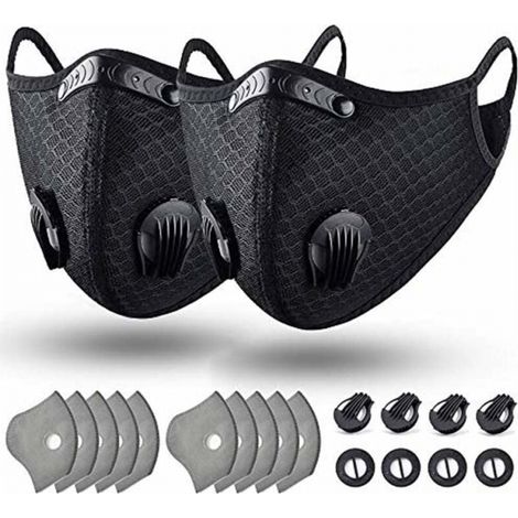 Waschbare und wiederverwendbare Staubmaske mit Filter zum Laufen, Radfahren, für Outdoor-Aktivitäten, schützende Anti-Smog-Staubmaske, schwarze Ohrschlaufen, Einheitsgröße 5