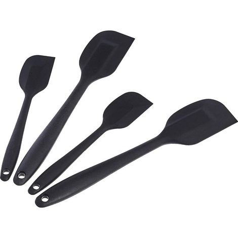 Set mit 4 rechteckigen, antihaftbeschichteten Silikonspateln, hitzebeständig, spülmaschinenfest, flexibel, BPA-frei, 2 kleine und 2 große Spatel, Schwarz (1/5)