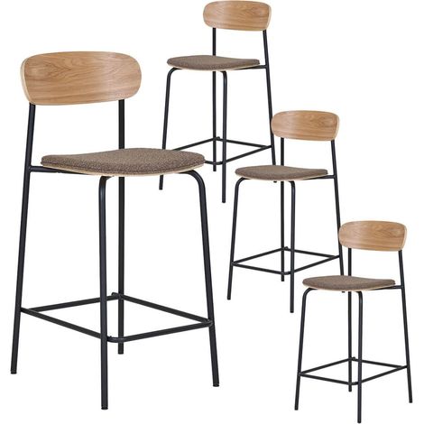 ESTELLE - Lot de 4 Chaises Hautes Dossier en Frêne Assise Pieds Métal Noir (1/5)