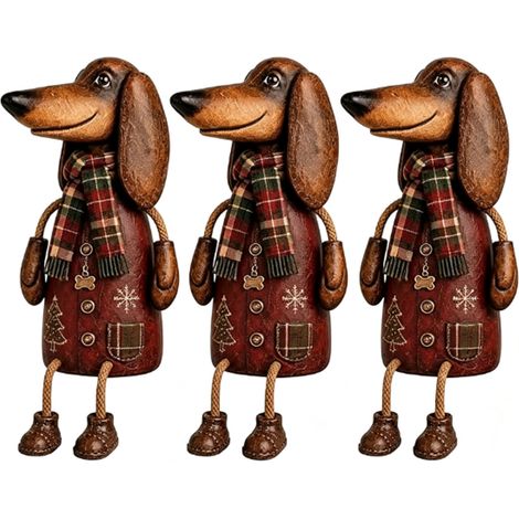 Adornos navideños retro con forma de perro salchicha para estante, silla o escritorio (juego de 3) (1/5)